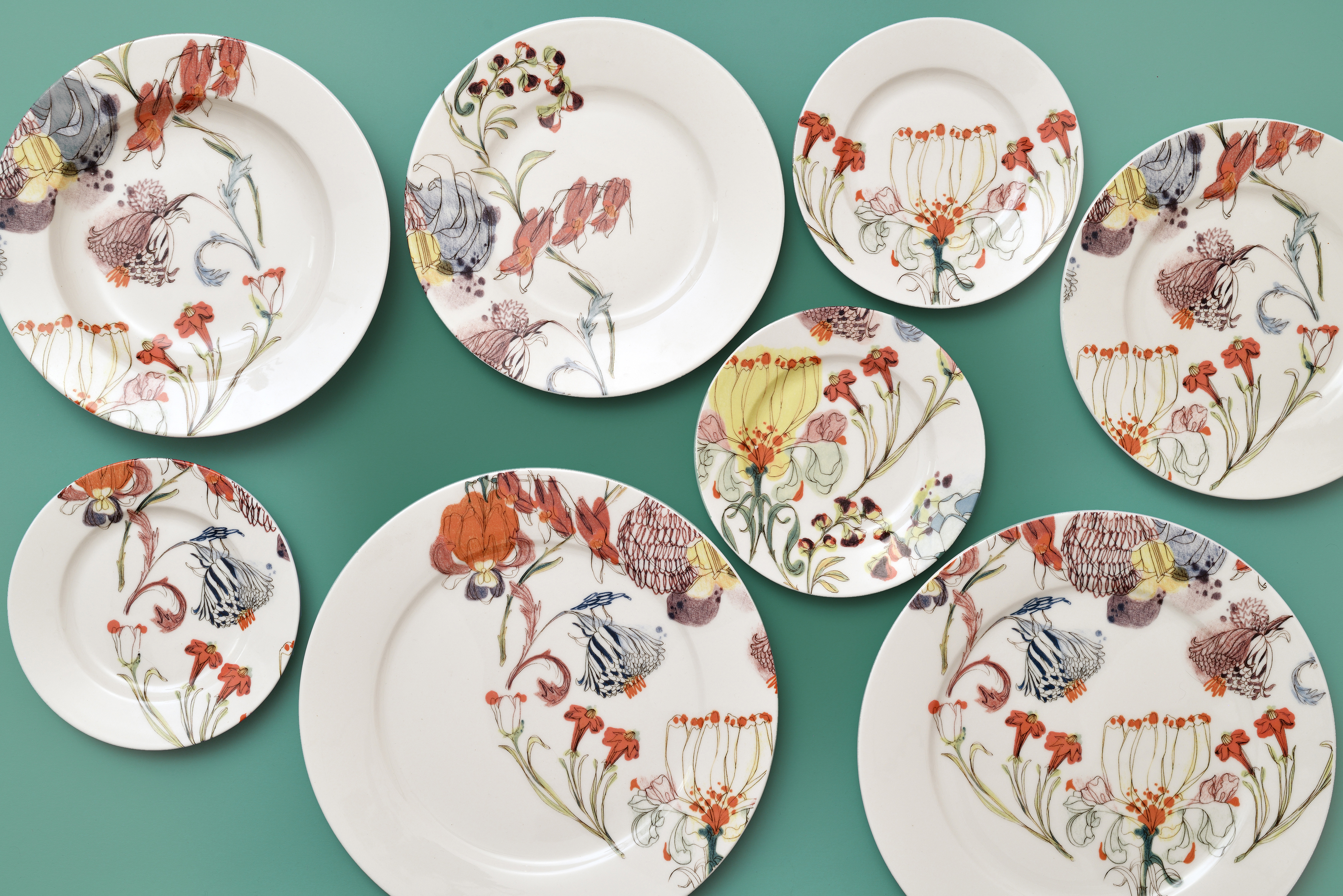 Francesca Colombo - the grandama's garden - flowers - colourfull - made in Italy - porcelain handpainted - contemporary - ornamental - wallpapers - contemporary - modern - decor - luxury - watercolours - soft colours